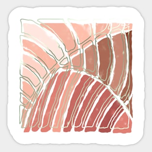 Stained glass painting of tropical abstract leaves in powder pink with sage metal lines Sticker